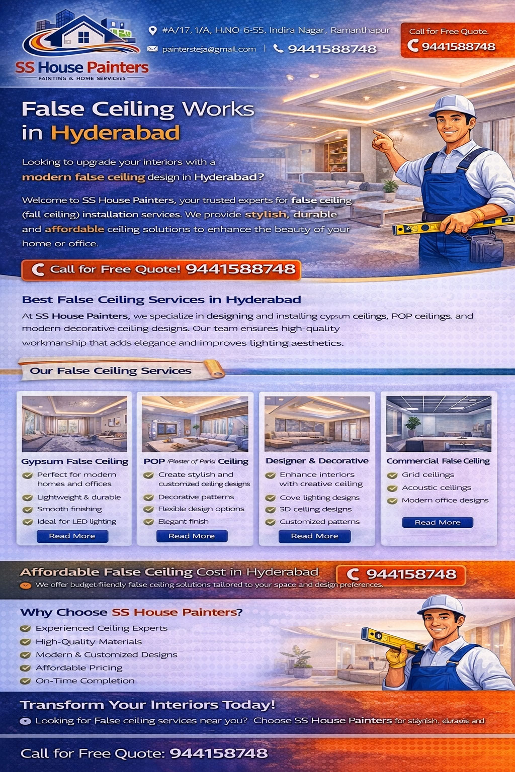 False Ceiling Works in Hyderabad | SS House Painters